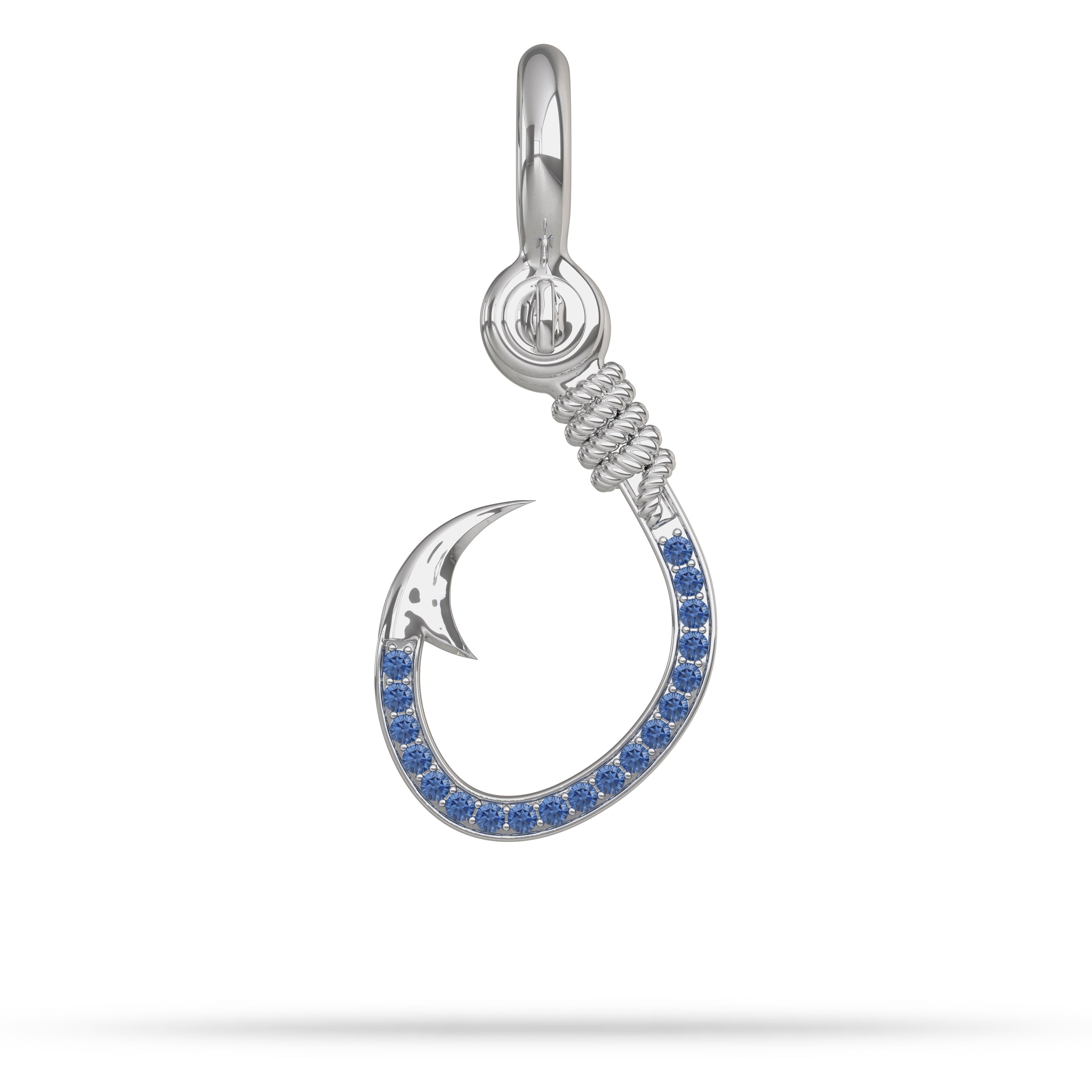 Silver and Sapphire Fish hook Pendant