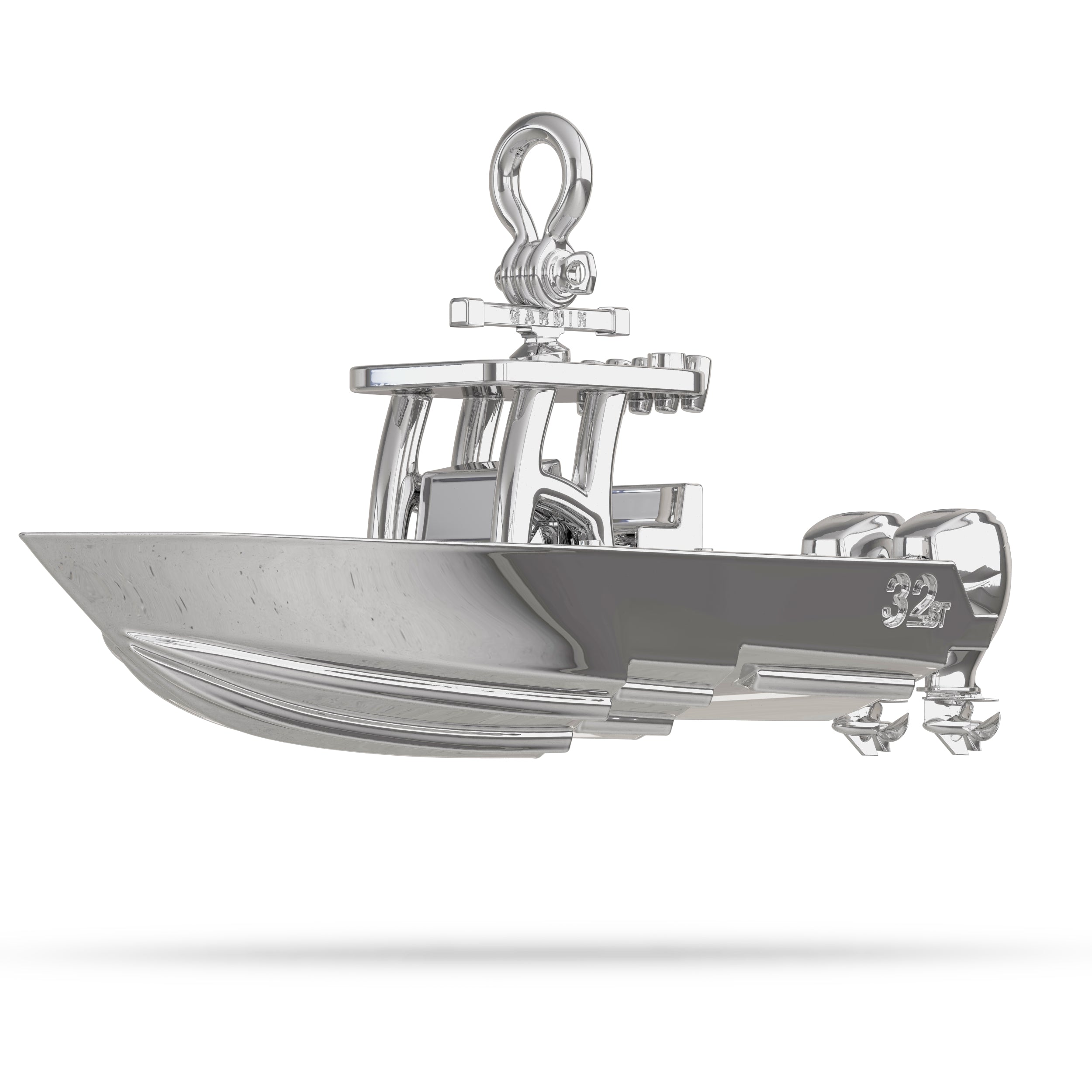 Center Console Fishing Boat Pendant l Nautical Treasure Jewelry Sterling silver / 48mm (Large) / Horizontal by Nautical Treasure Jewelry