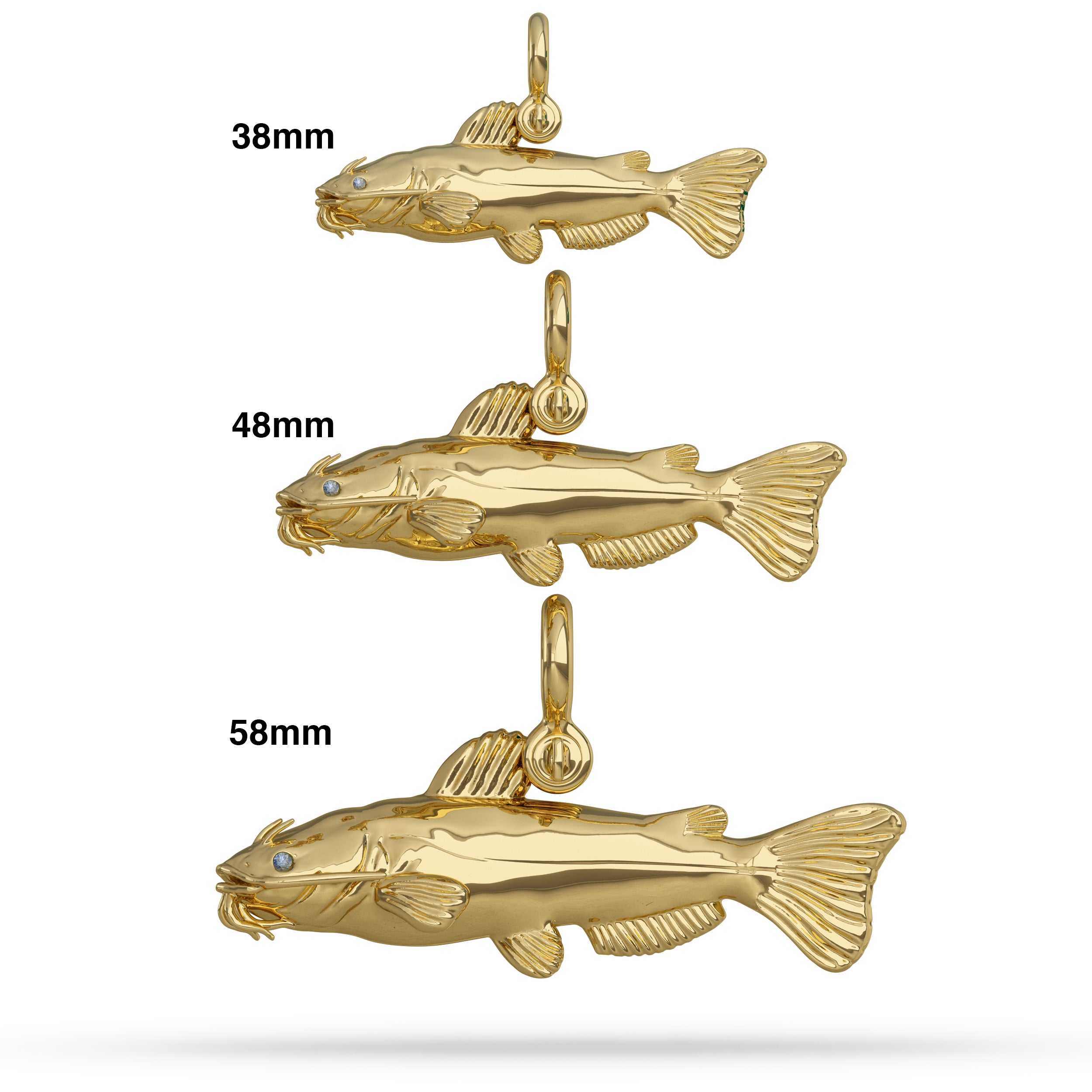 Channel Catfish Pendant Sizes by Nautical Treasure Jewelry 
