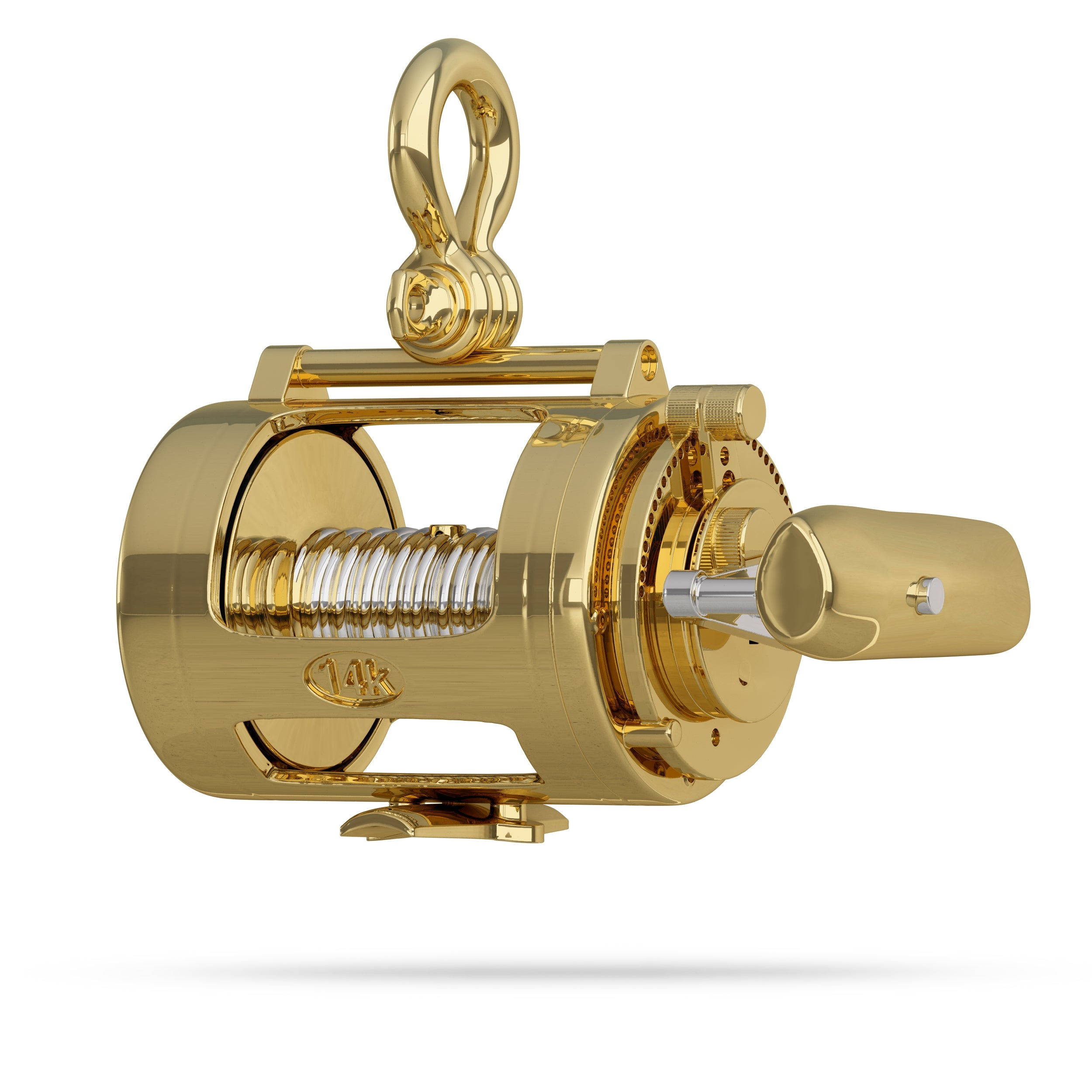 brass fishing reel Fishing Reel Pendant I Nautical Treasure Jewelry 10K Gold / Small (12.5mm) by Nautical Treasure Jewelry