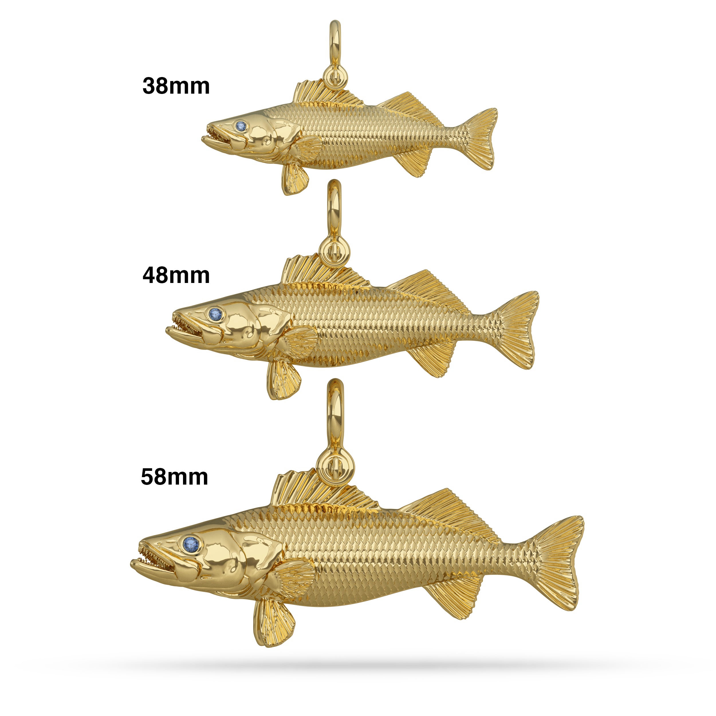 Gold Walleye Pendant Size Comparison by Nautical Treasure Jewelry 