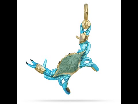 Blue Crab Pendant Gold Hanging by Nautical Treasure