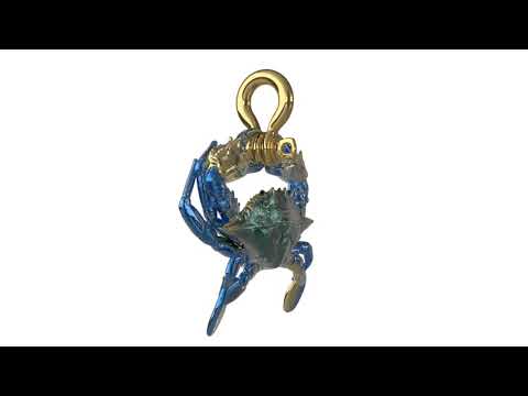 Solid 14k Gold Blue Crab Pendant