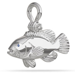 Sterling Silver Black Grouper Fish Pendant  