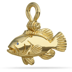 14k Gold Black Grouper Fish Pendant  