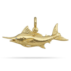 Solid 14k Gold Blue Marlin Grander  Pendant High Polished Mirror Finish With Blue Sapphire Eye with A Mariner Shackle Bail Custom Designed By Nautical Treasure Jewelry In The Florida Keys Guy Harvey Bisbee
