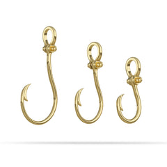 3 Gold fishing hook pendants with Shackle Bail 