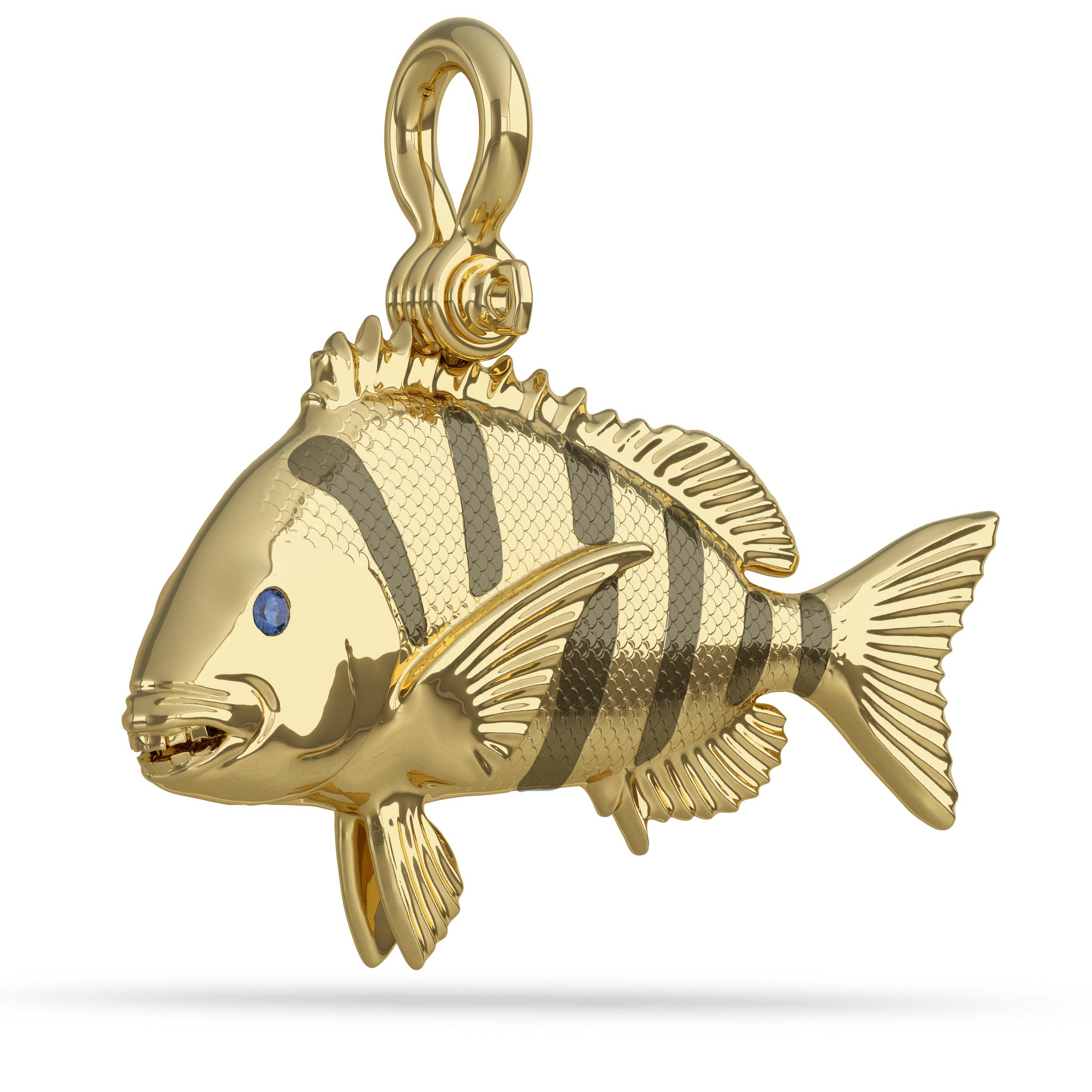 Circle Fish Hook with Shackle Pendant I Nautical Treasure Jewelry Gold 10K / Medium (38mm) by Nautical Treasure Jewelry