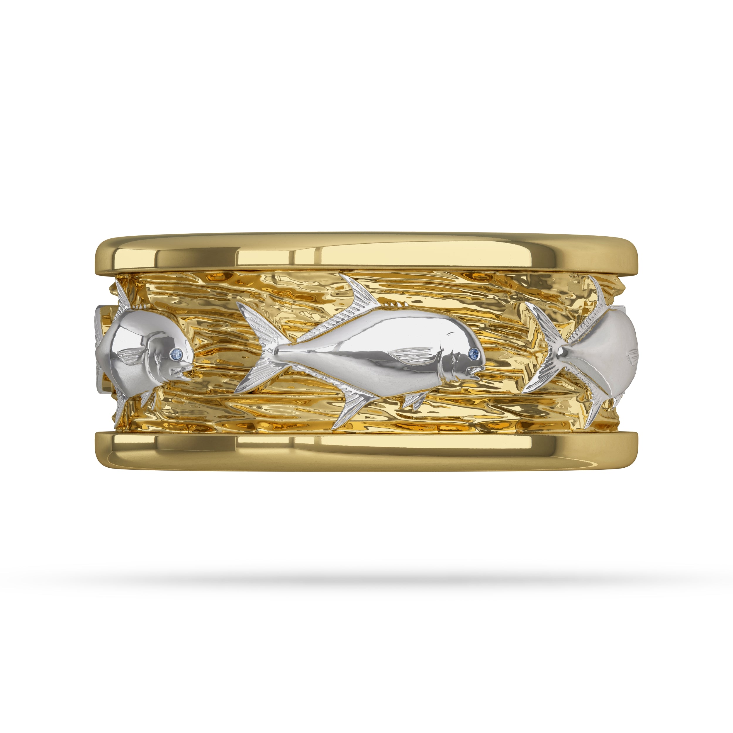 Permit Fish Ring 7.5 / 14K Gold / Two Toned White On Yellow by Nautical Treasure Jewelry