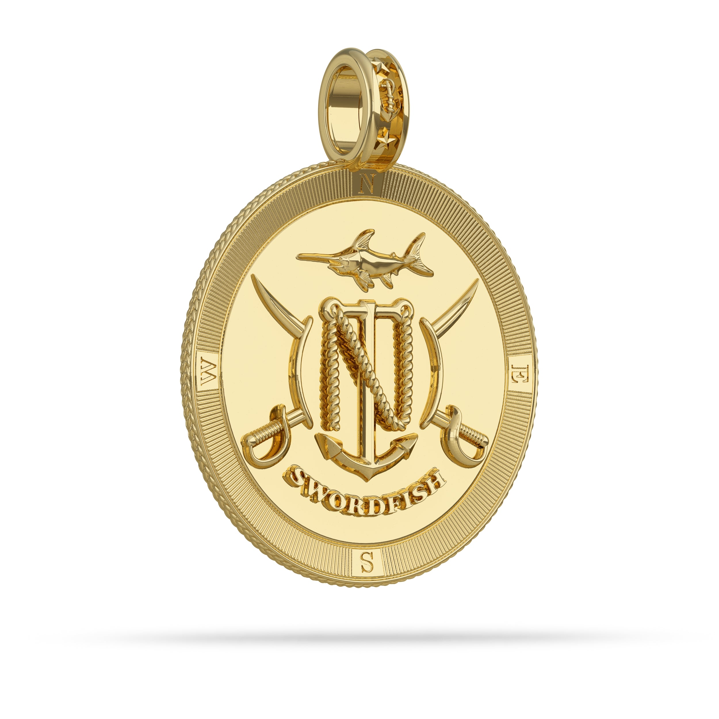  Swordfish Compass Medallion Pendant Large in Gold by Nautical Treasure reverse 