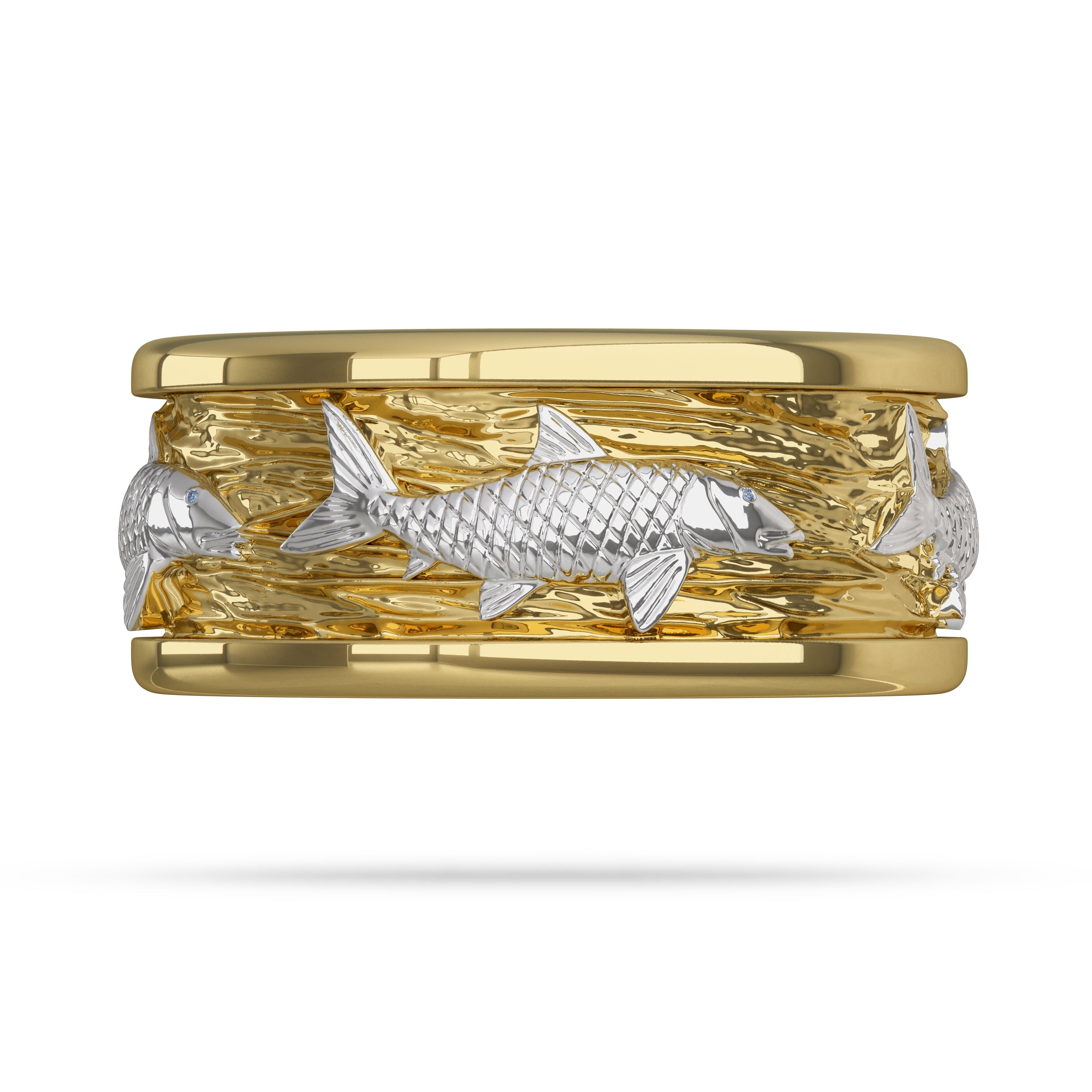 Bonefish Ring 8 / 14K Gold / Two Toned White On Yellow by Nautical Treasure Jewelry