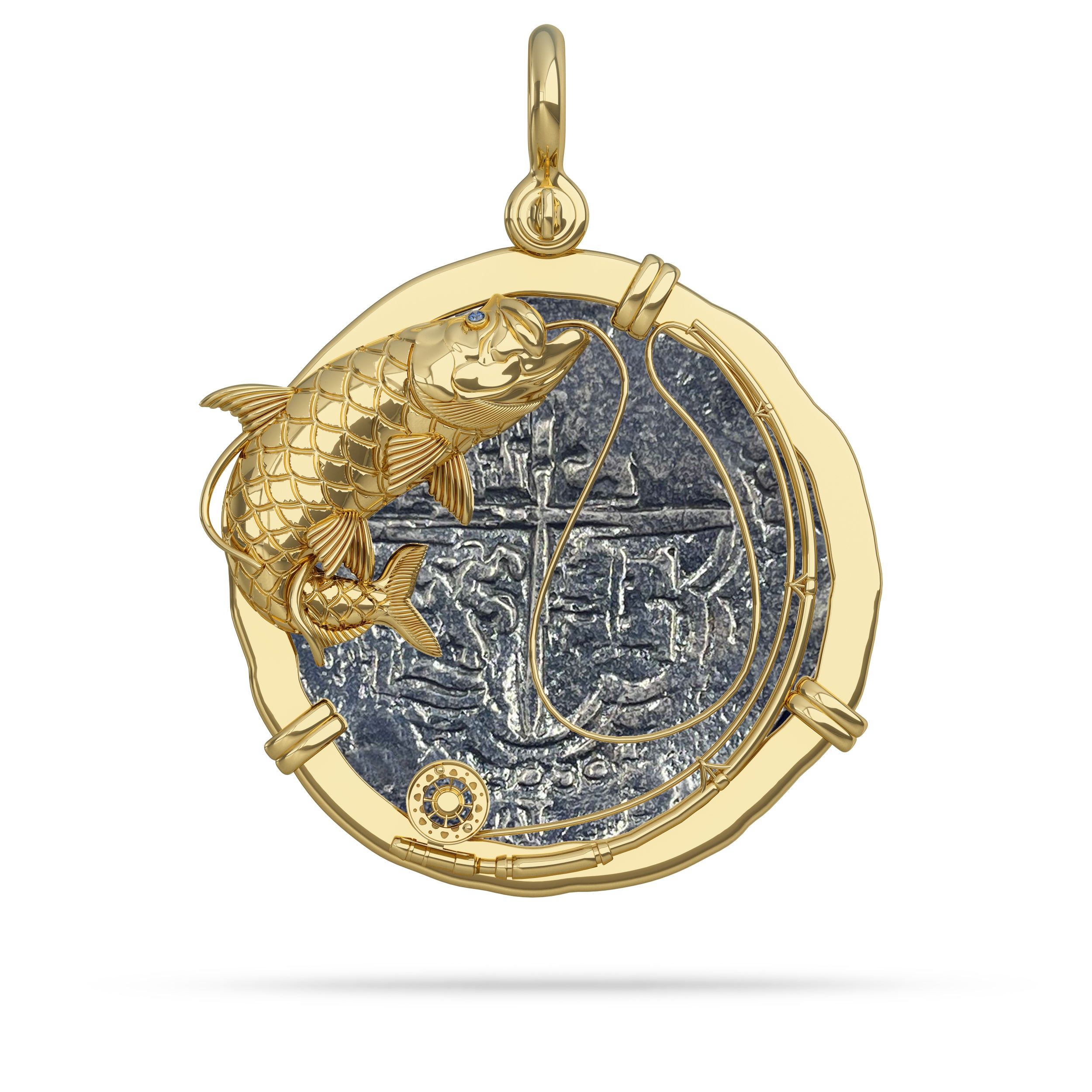 Atocha Coin with Tarpon Gold Bezel Fly Fishing