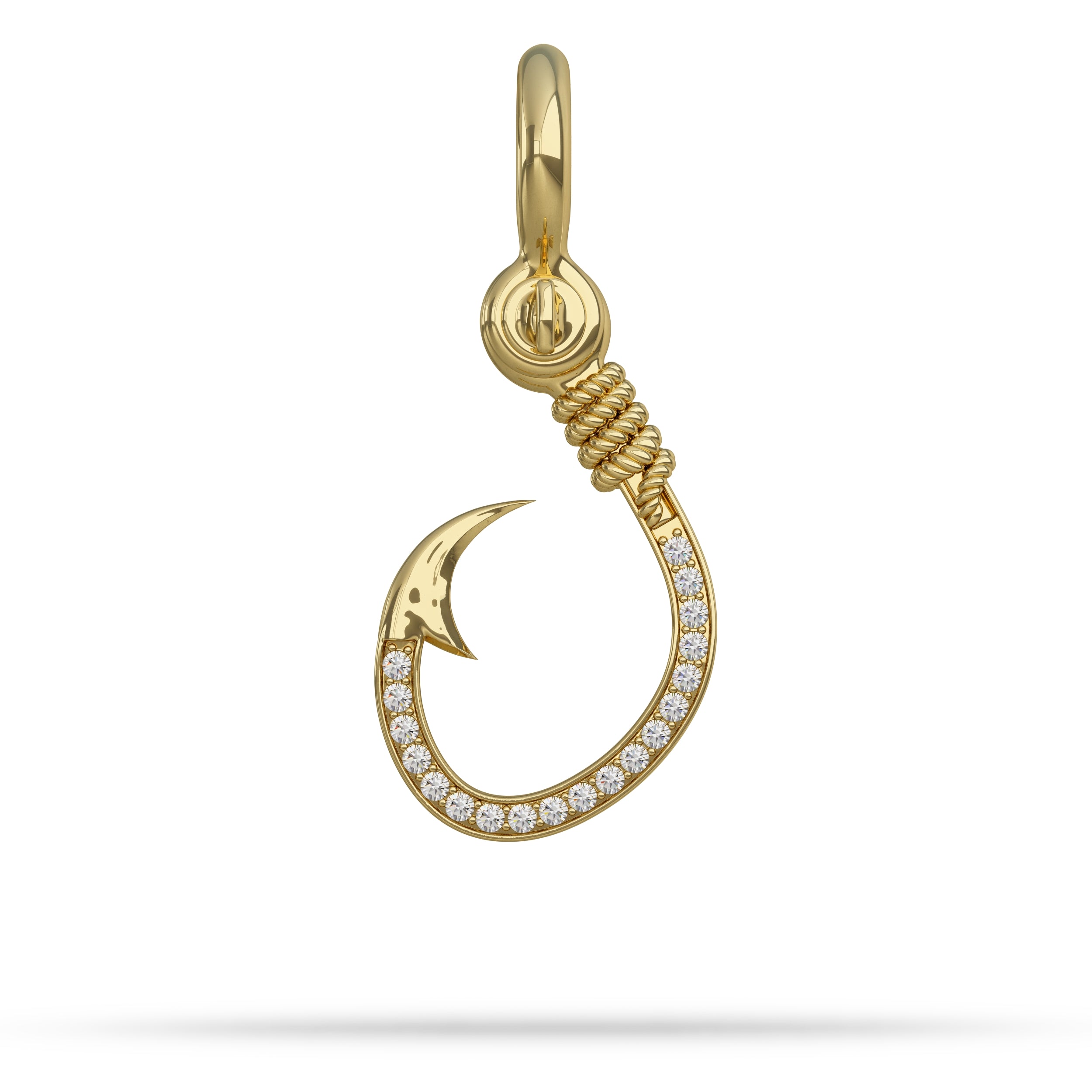 Stoned Fishing Hook Pendant I Nautical Treasure Jewelry 18K / 38mm (Medium 2mm Stones) / Diamond by Nautical Treasure Jewelry