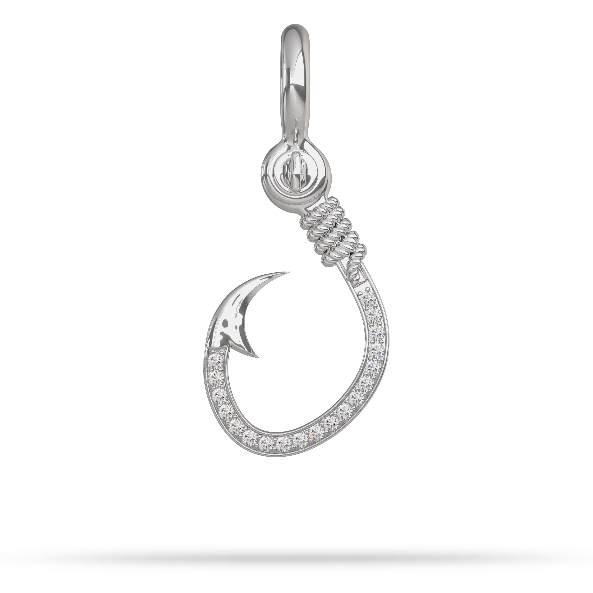 Stoned Fishing Hook Pendant I Nautical Treasure Jewelry 18K / 38mm (Medium 2mm stones) / Sapphire by Nautical Treasure Jewelry