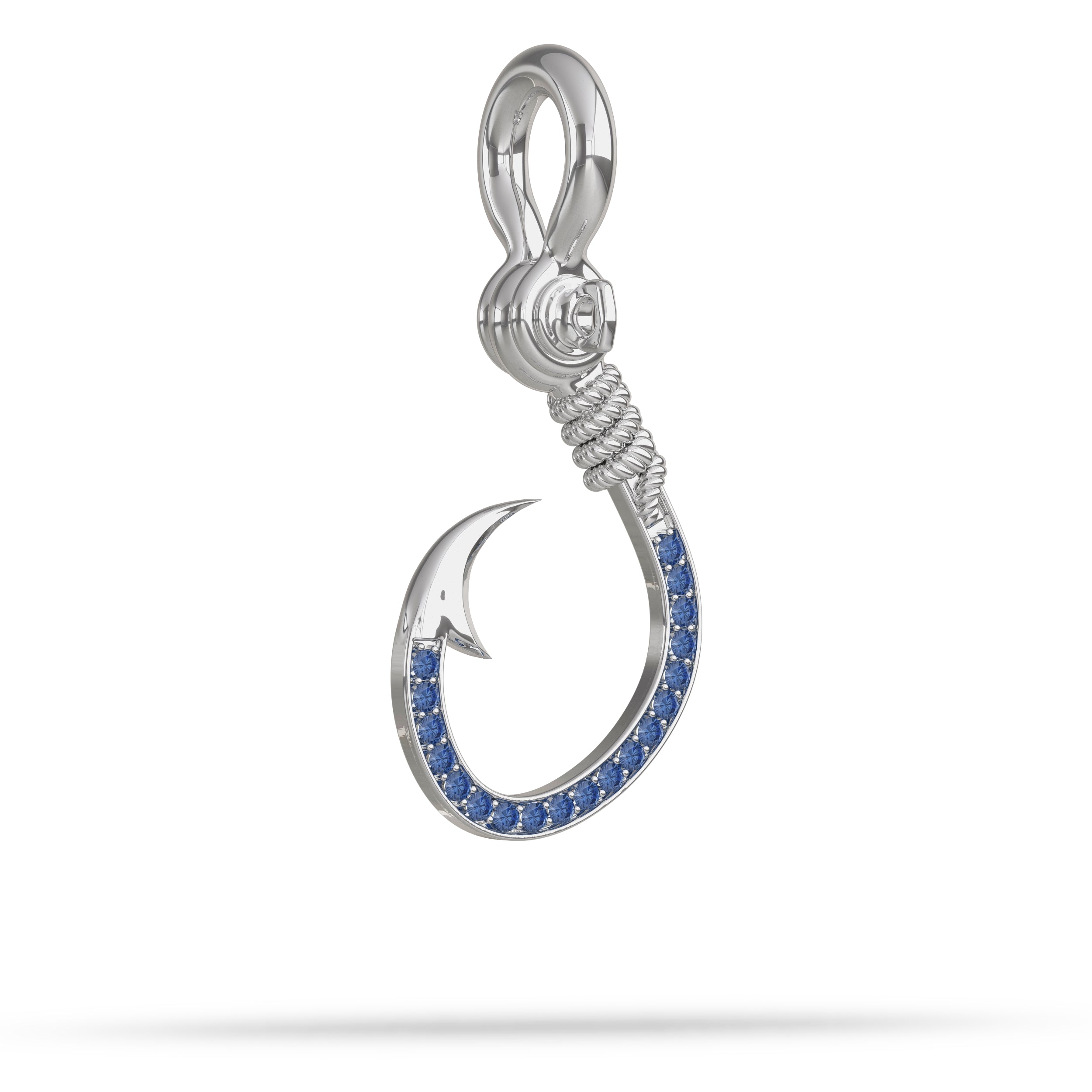 blue polynesian fish hook Stoned Fishing Hook Pendant I Nautical Treasure Jewelry 18K / 38mm (Medium 2mm stones) / Sapphire by Nautical Treasure Jewelry