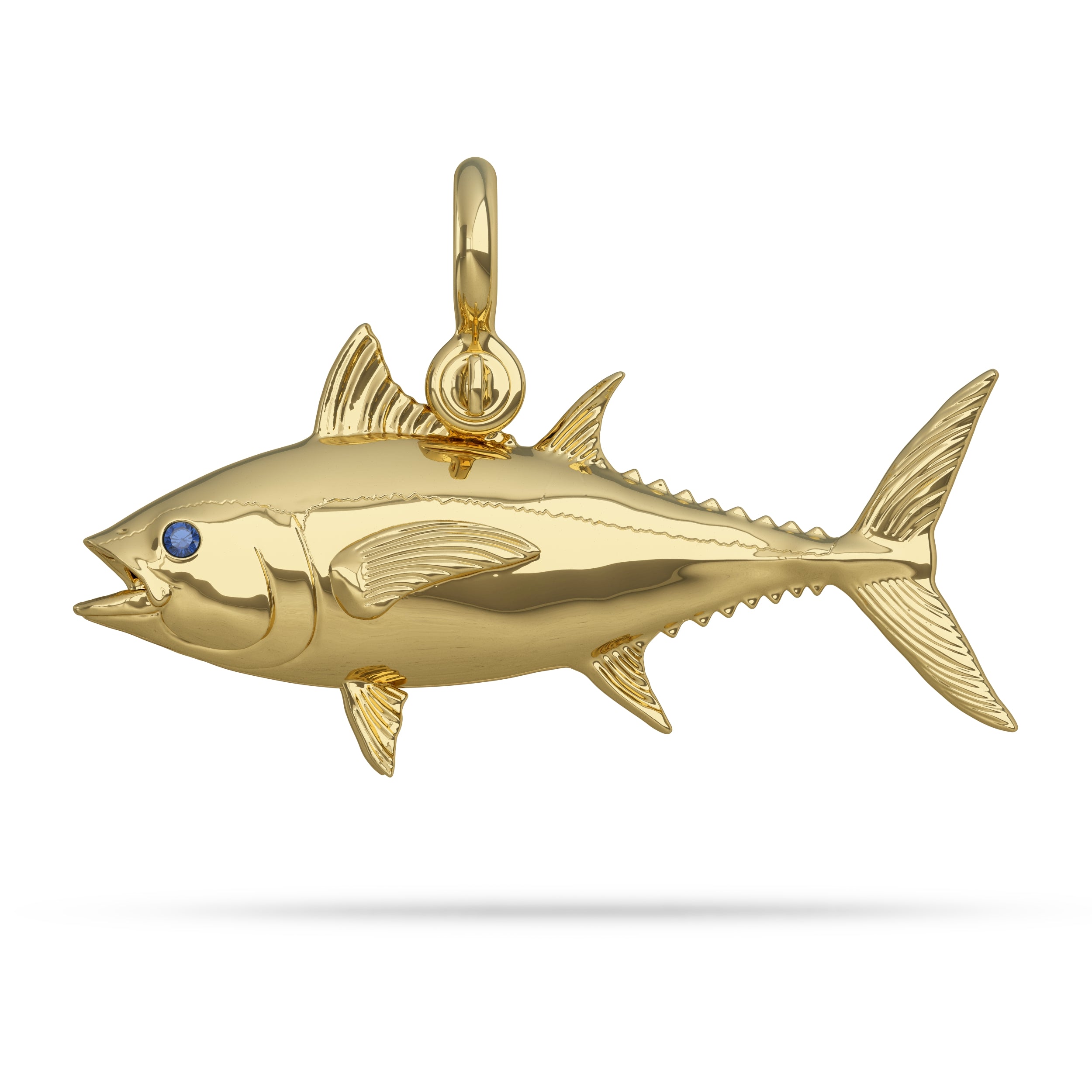 14K Yellow Gold  Blackfin Tuna Pendant sapphire eye 