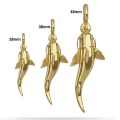Gold Catfish Pendant Size Comparison by Nautical Treasure Jewelry 