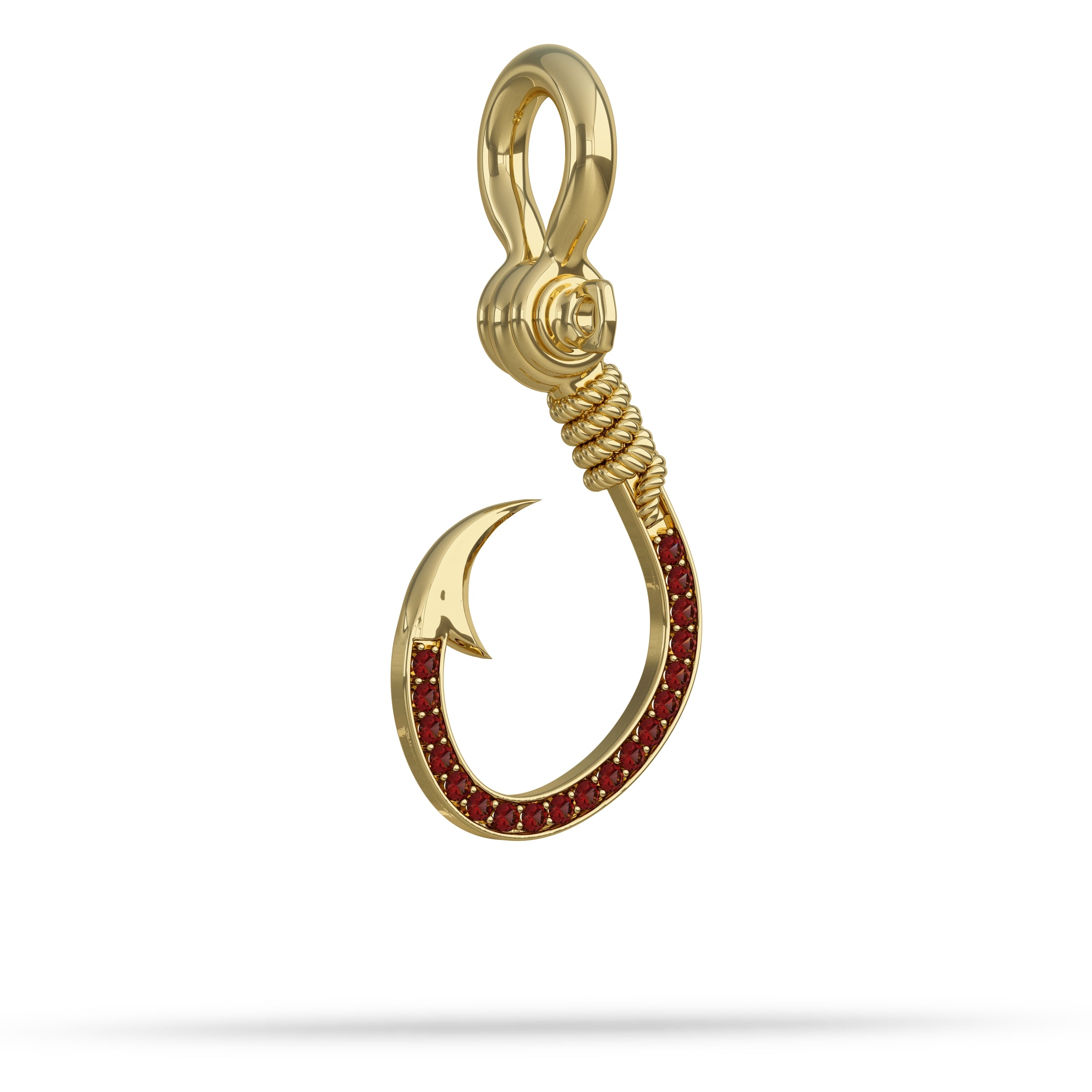 Stoned Fishing Hook Pendant I Nautical Treasure Jewelry 18K / 38mm (Medium 2mm Stones) / Sapphire by Nautical Treasure Jewelry