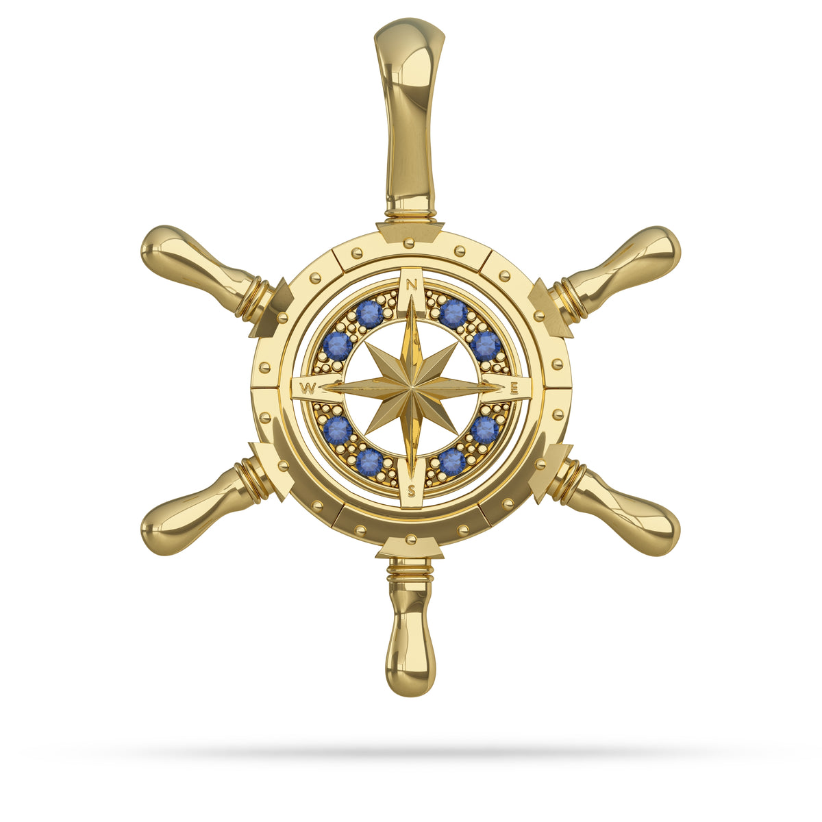 Ship Wheel Compass Pendant w/Stones
