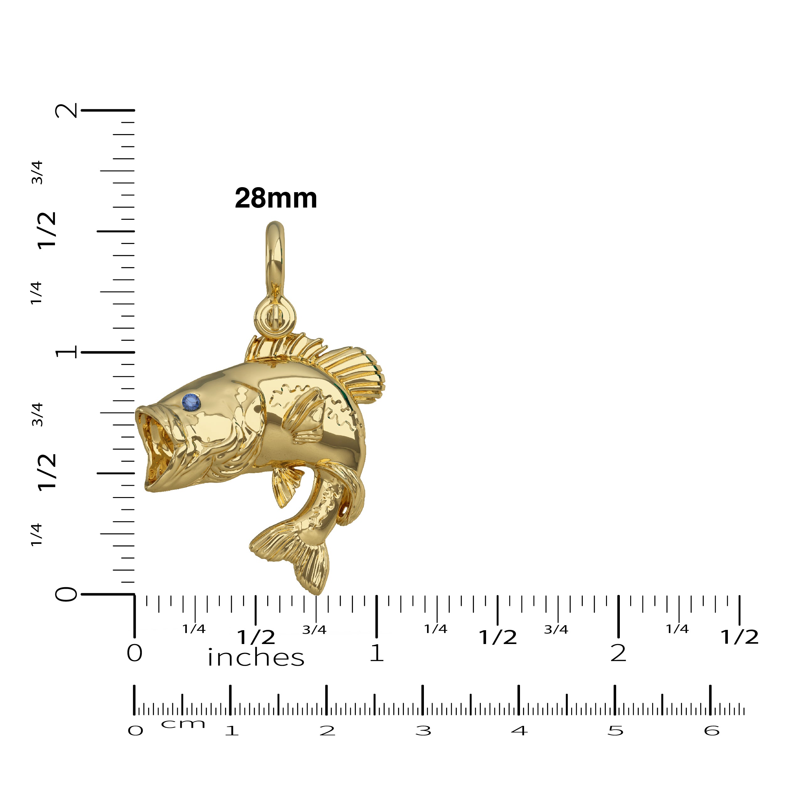 Largemouth “Air Bass Pendant I Nautical Treasure Jewelry Ruby / Gold 10K by Nautical Treasure Jewelry