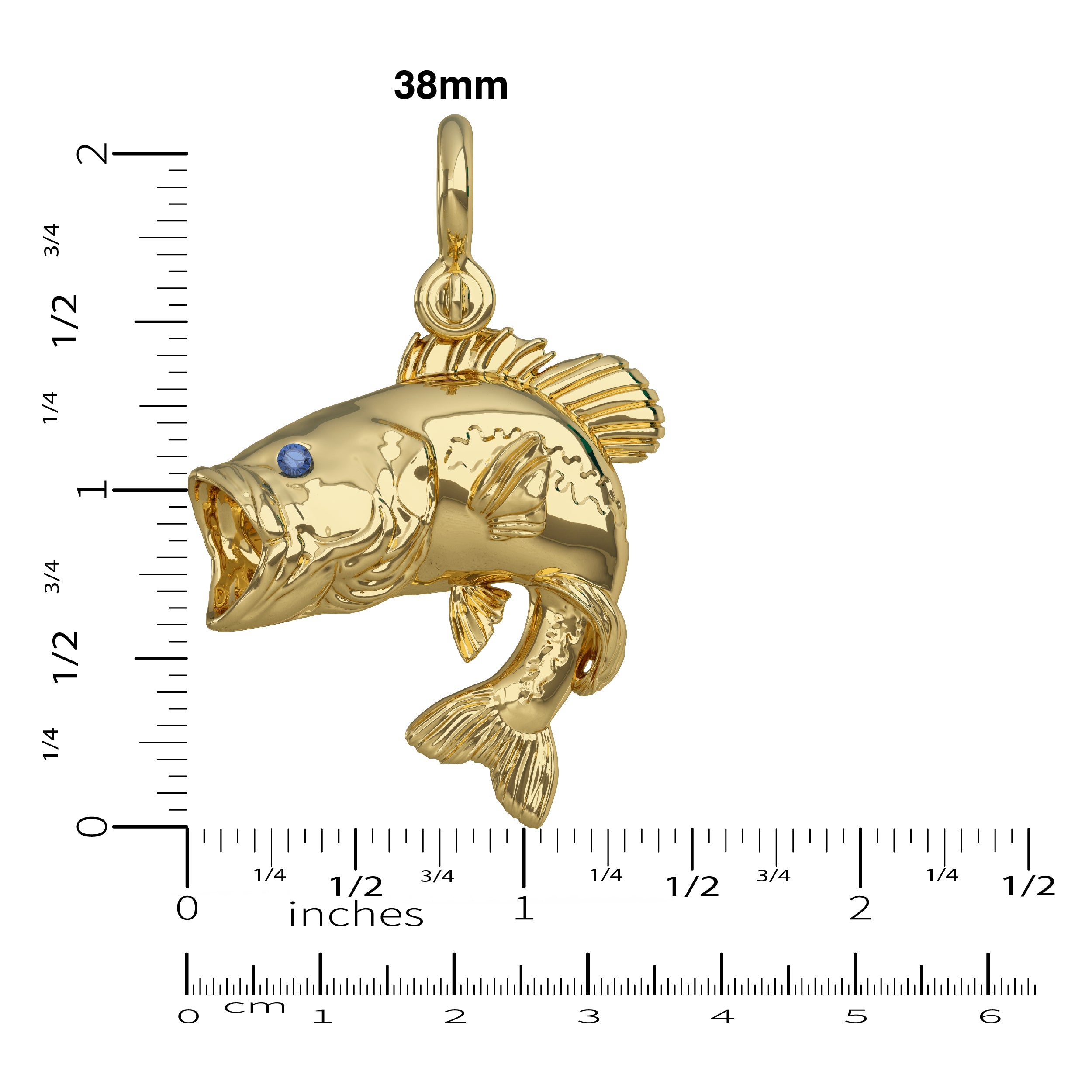 Gold Largemouth Bass Pendant Medium 38mm by Nautical Treasure Jewelry 