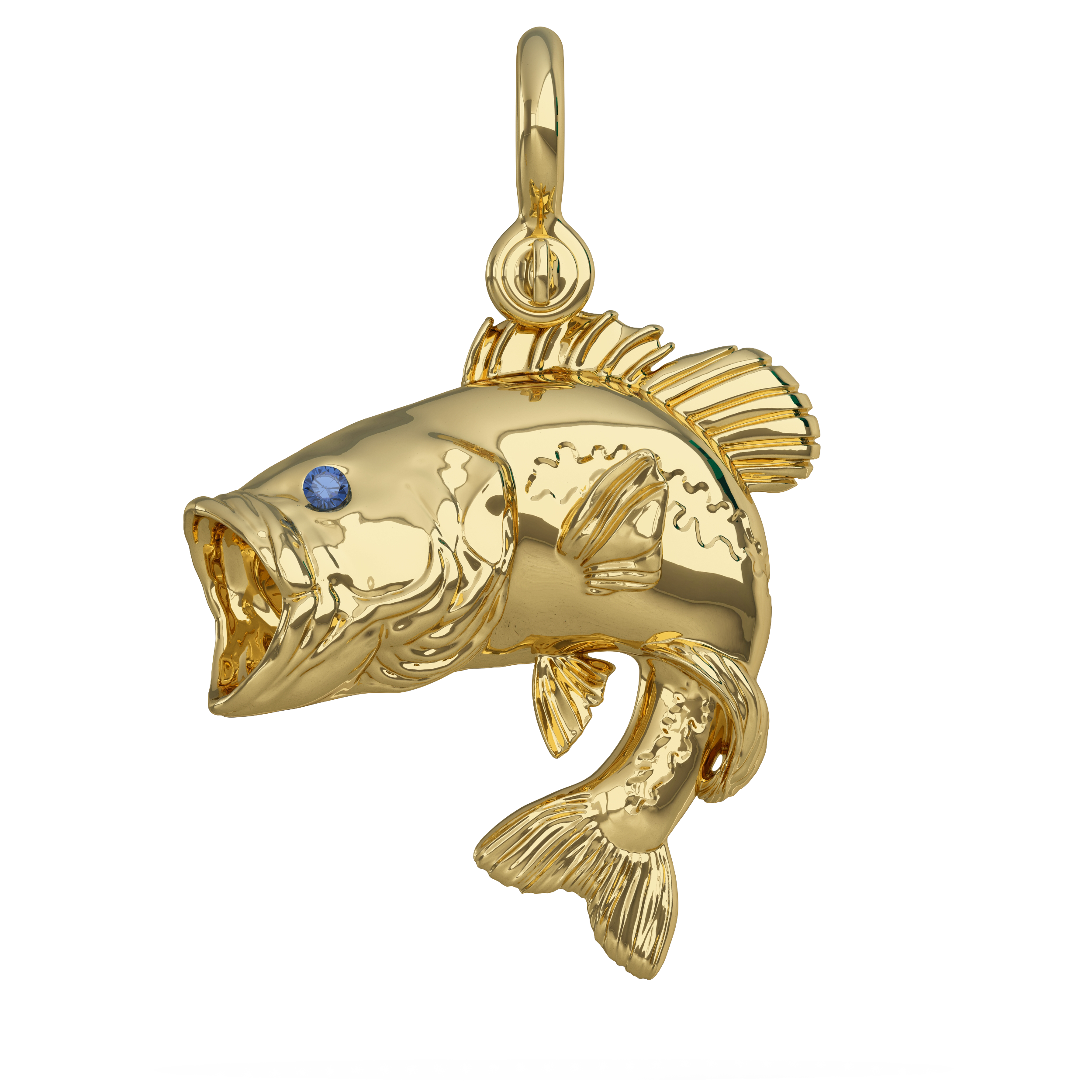 Gold Largemouth Bass Pendant by Nautical Treasure Jewelry 