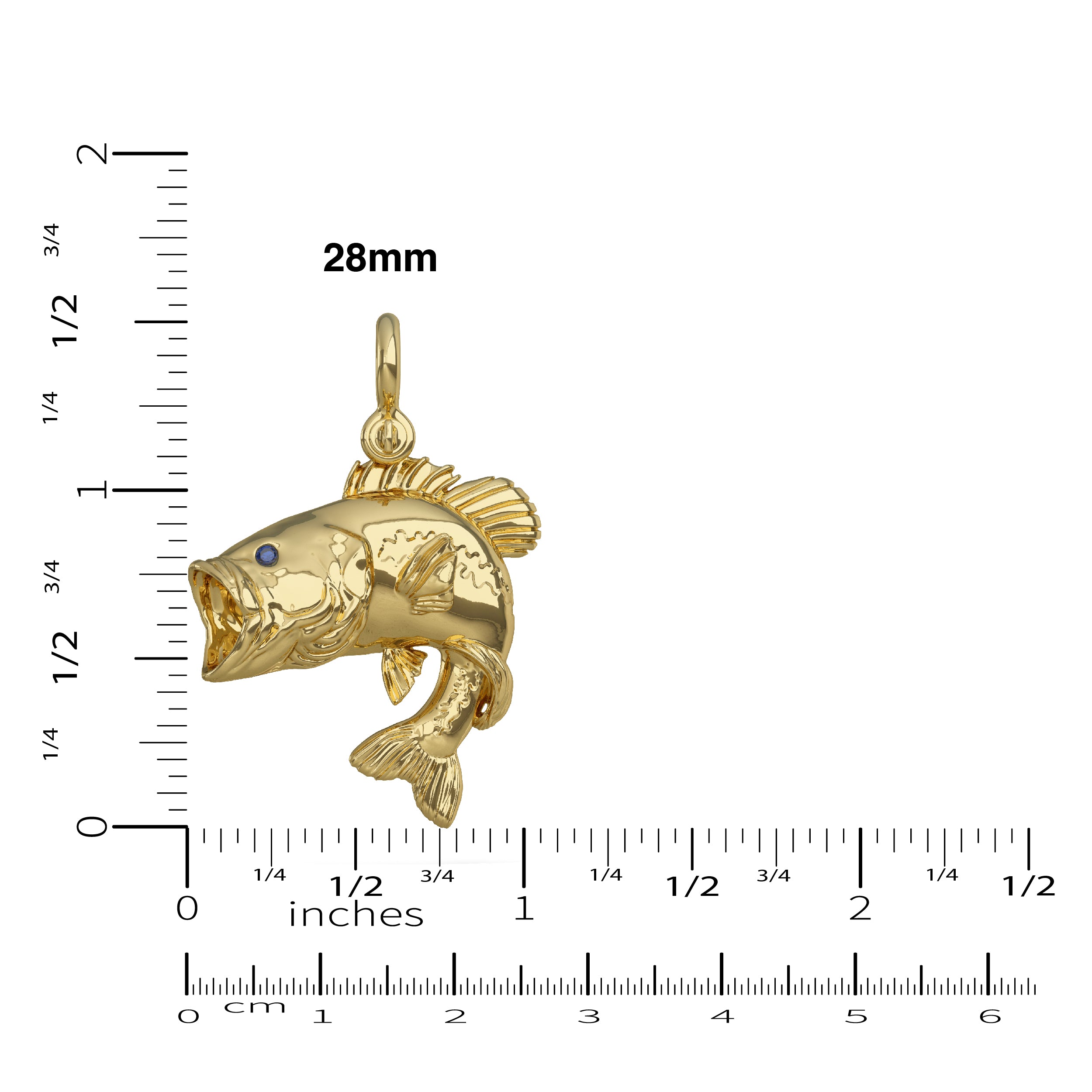 Gold Largemouth Bass Pendant  Small 28mm by Nautical Treasure Jewelry 