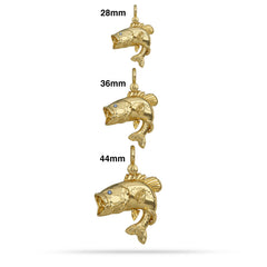 Gold Largemouth Bass Pendant sizes  by Nautical Treasure Jewelry 