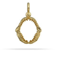 Gold shark tooth pendant on a white background