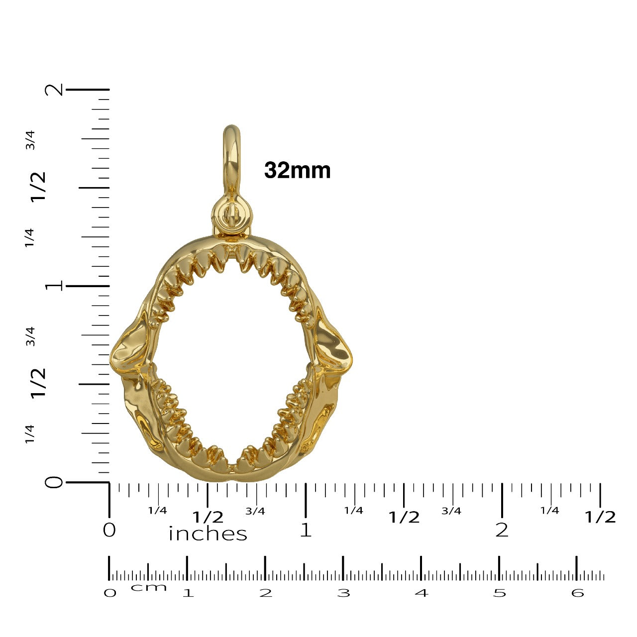 Gold shark Jaw pendant 32mm Small size on white background