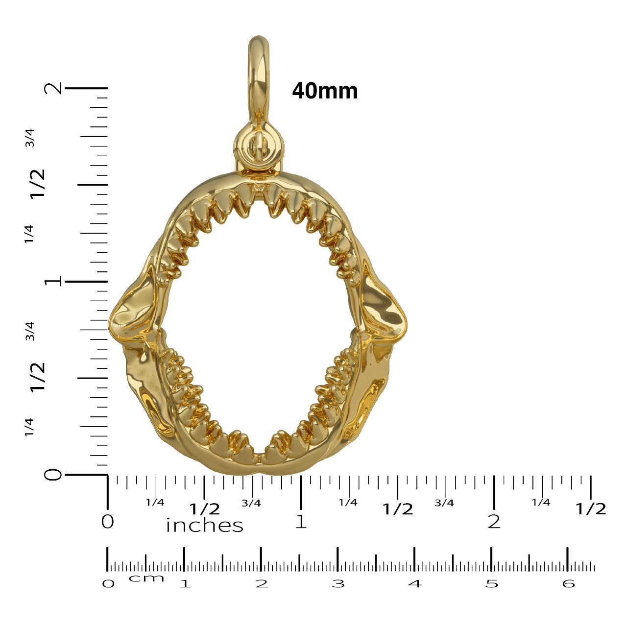 Gold shark Jaw pendant 40mm Large size on white background