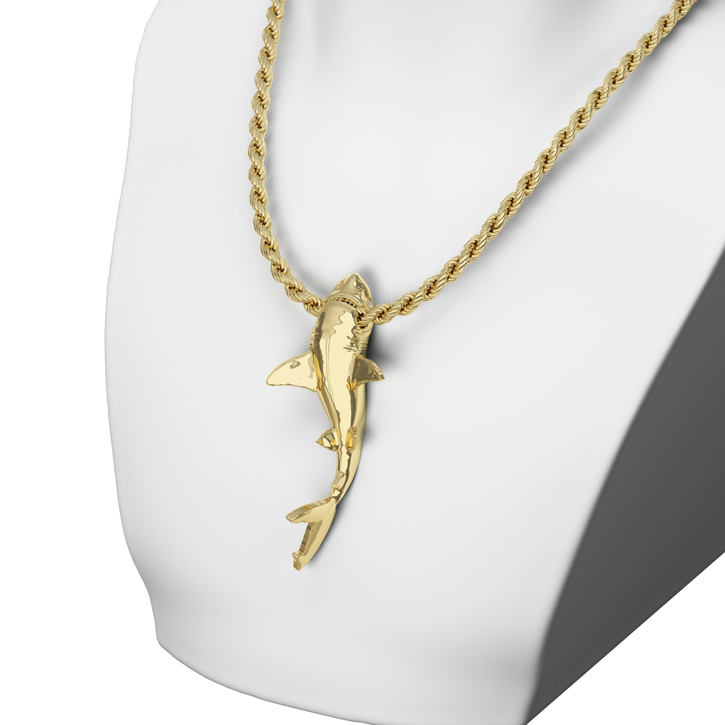 thumbnail image 2 of Solid 925 Sterling Silver Great White Shark Pendant - Gold Plated, Italy 2 of 6