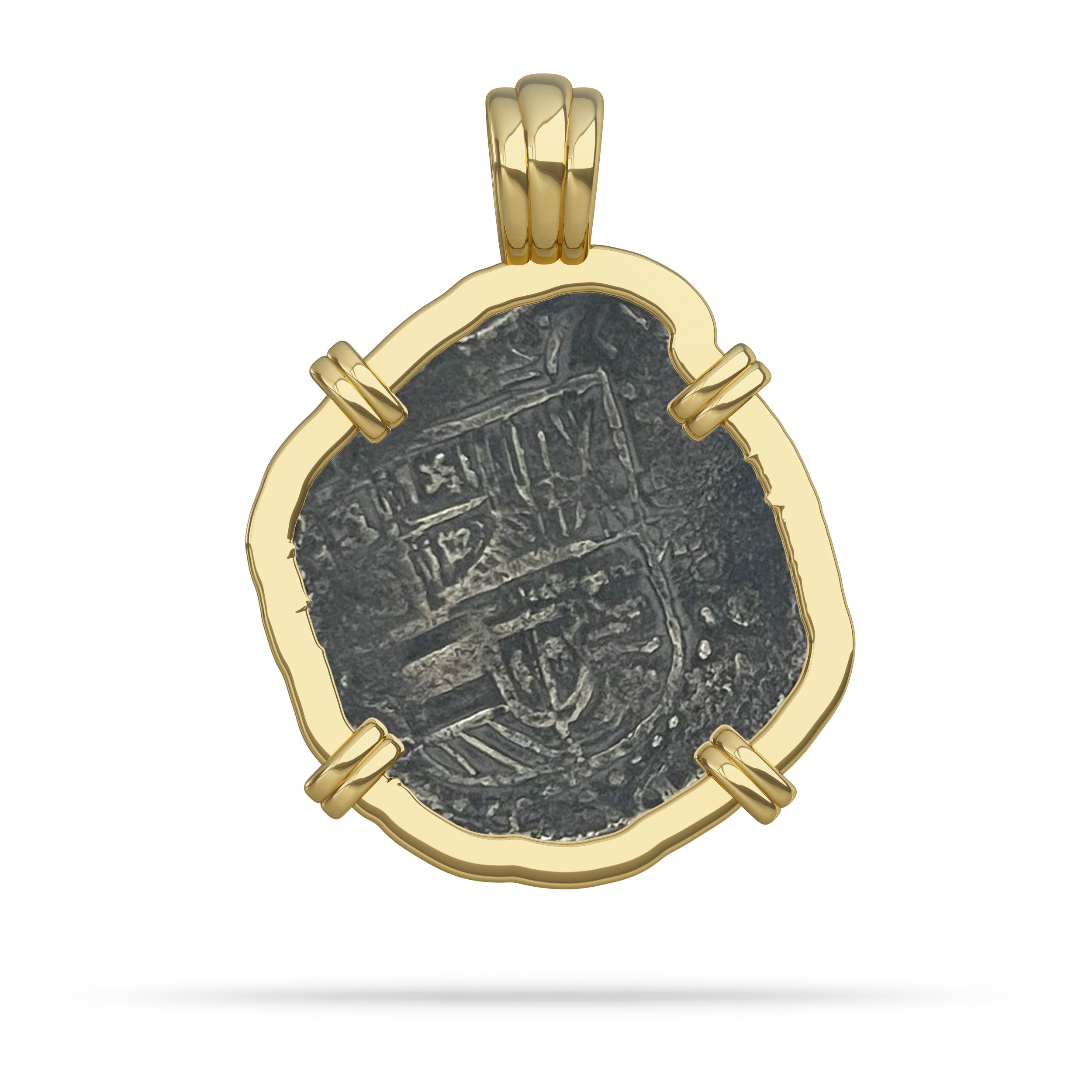 Atocha Coin with Gold Bezel reverse Habsburg Sheild 