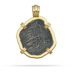 Atocha Coin with Gold Bezel reverse Habsburg Sheild 
