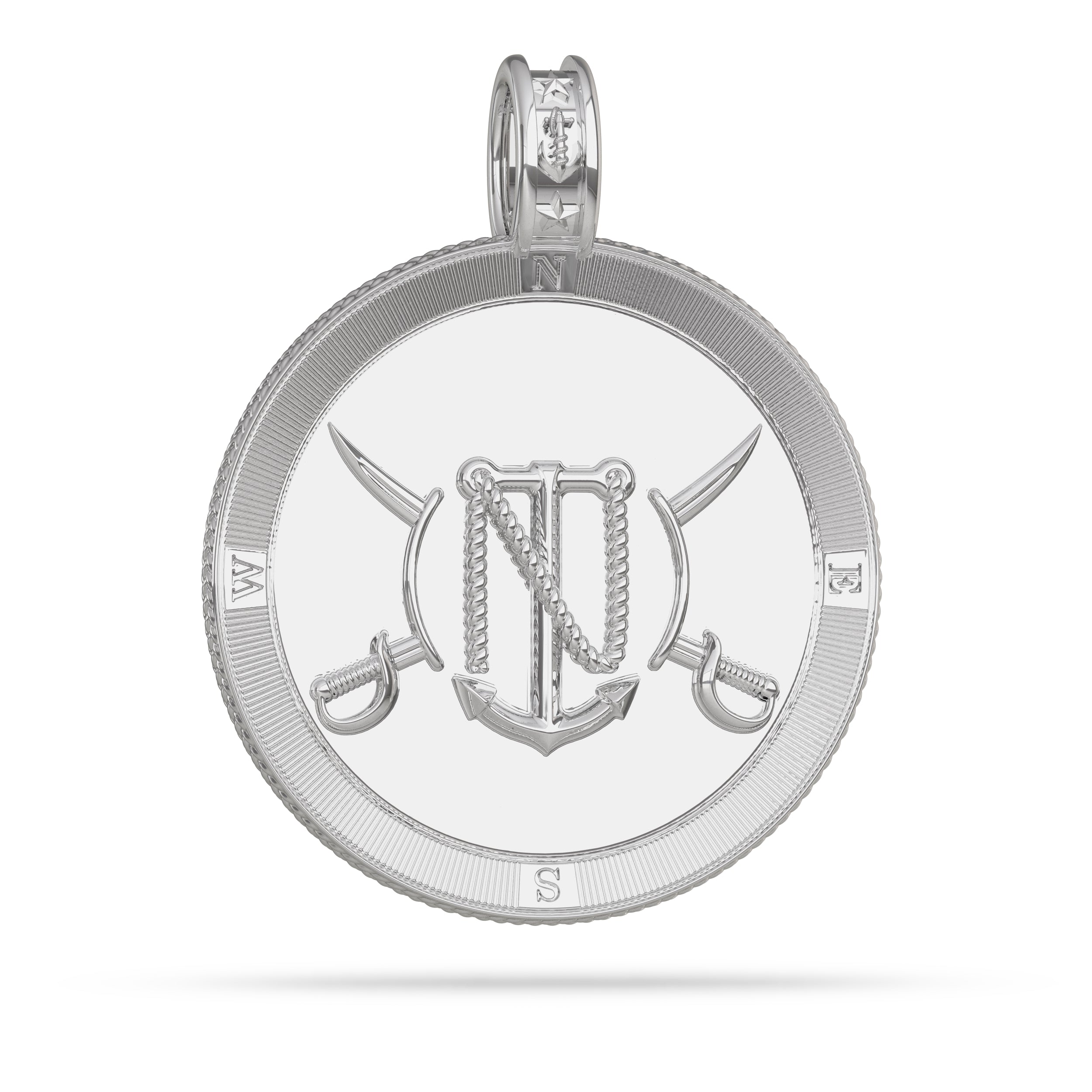 Compass Medallion Pendant Large in White gold by Nautical Treasure reverse 