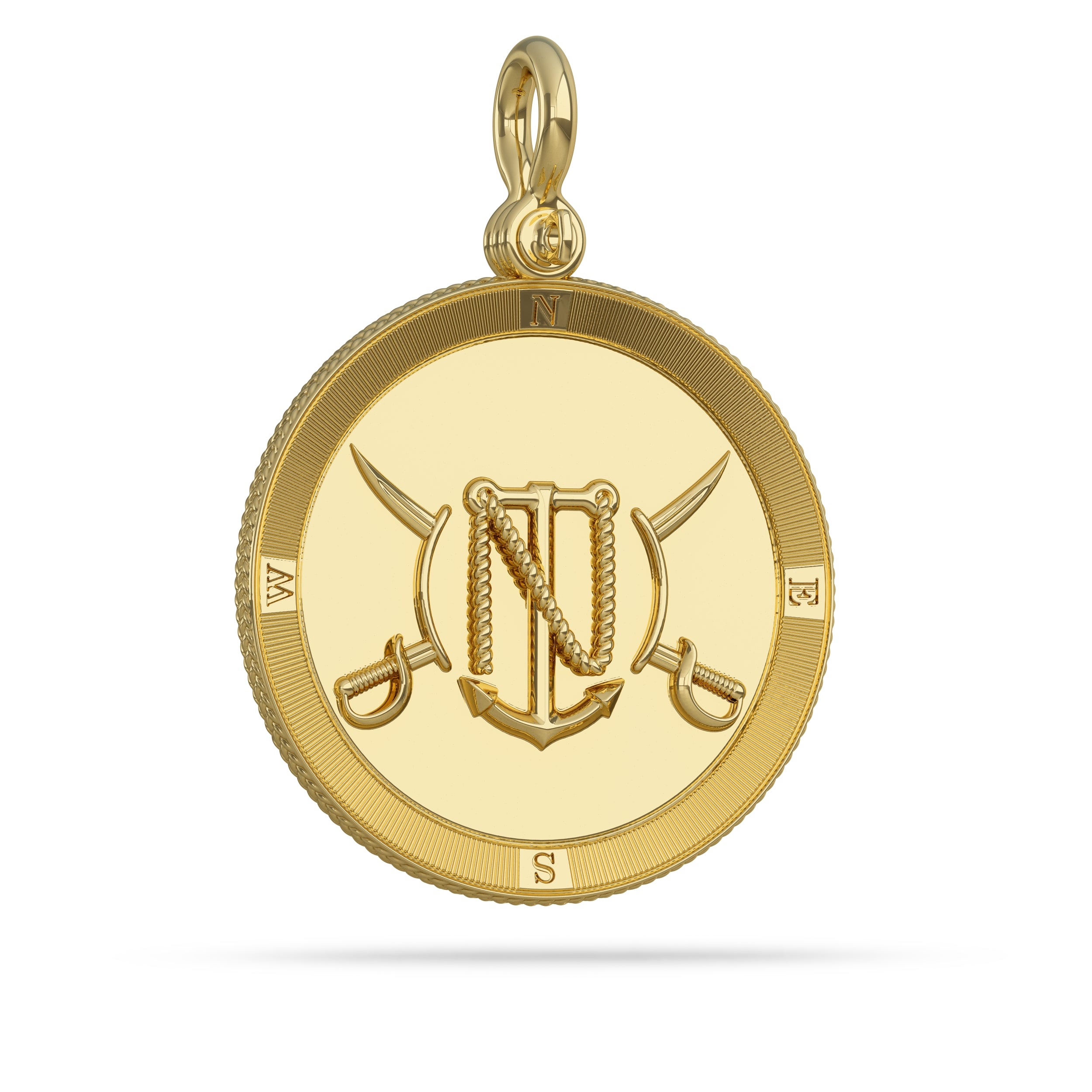 Compass Medallion Pendant Large in 14K gold with Shackle  by Nautical Treasure