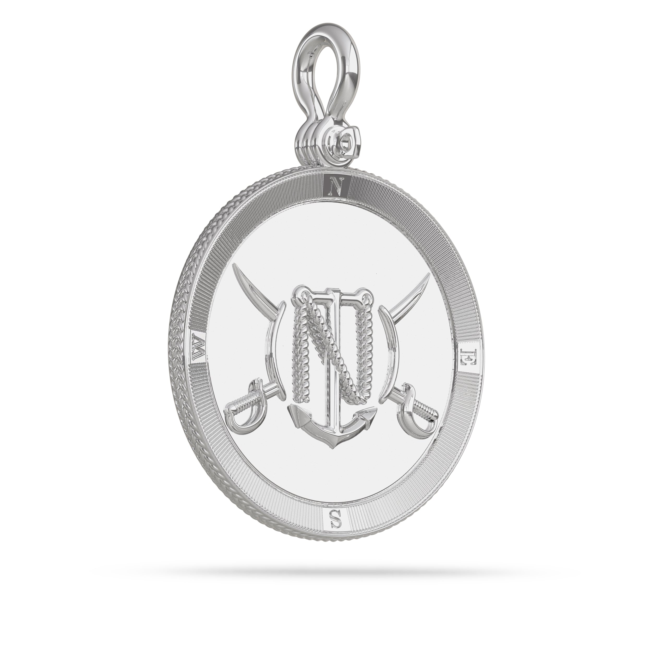 Compass Medallion Pendant Large in white gold  with Shackle by Nautical Treasure