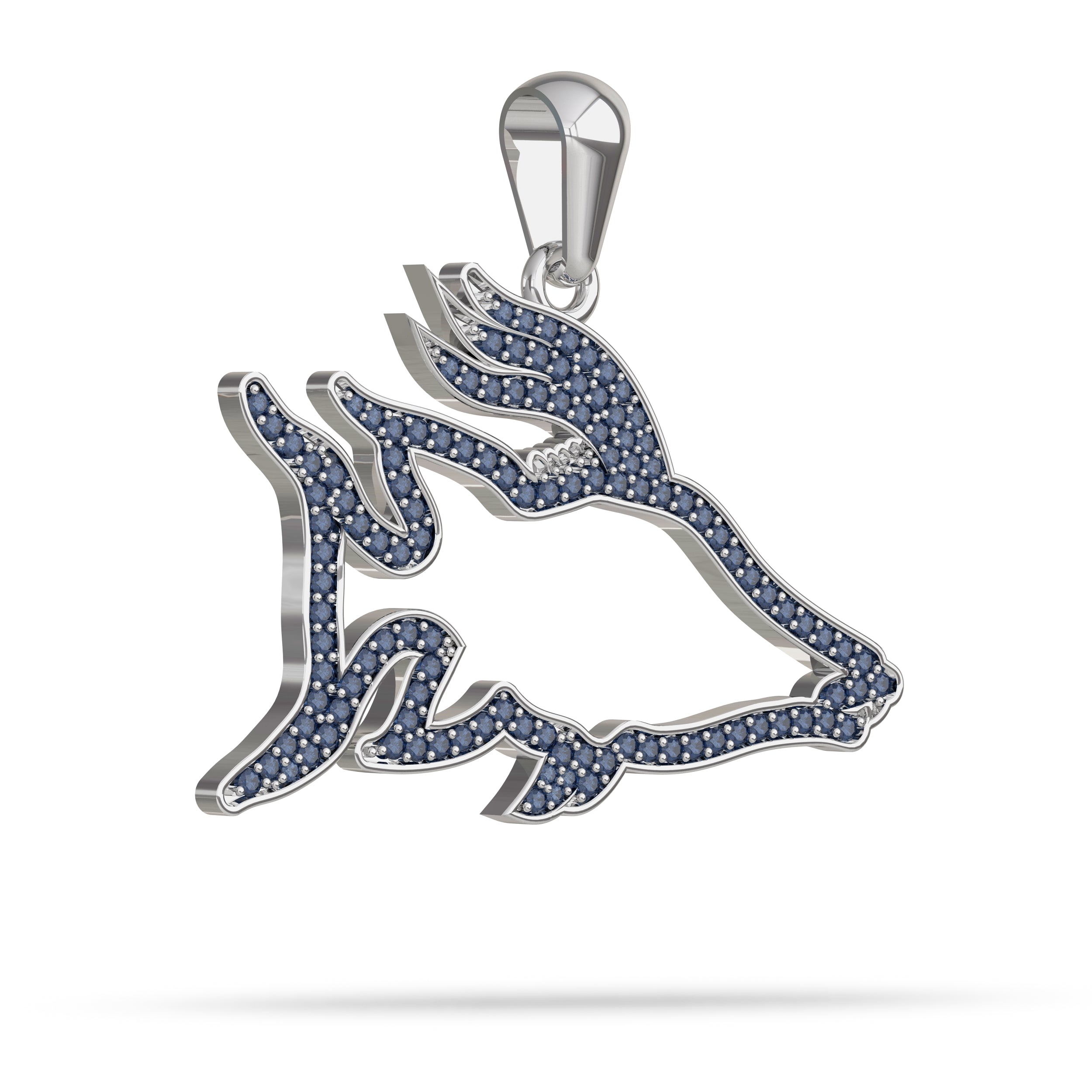 Sapphire gemstone Hogfish Silhouette Pendant By Nautical Treasure Jewelry 