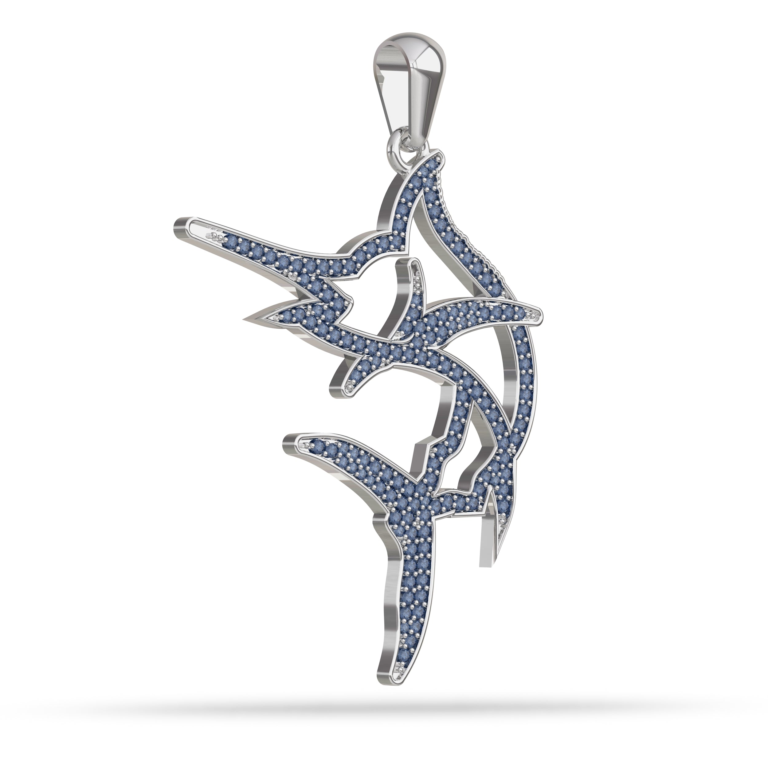 Blue Marlin Silhouette Pendant By Nautical Treasure Jewelry White Gold Sapphire Gemstones