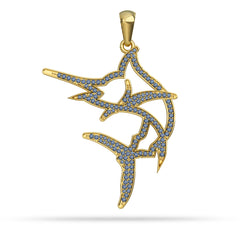 Blue Marlin Silhouette Pendant By Nautical Treasure Jewelry 14K Gold Sapphire  Gemstones