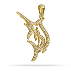Black Marlin Silhouette Pendant By Nautical Treasure Jewelry Yellow Gold Diamond