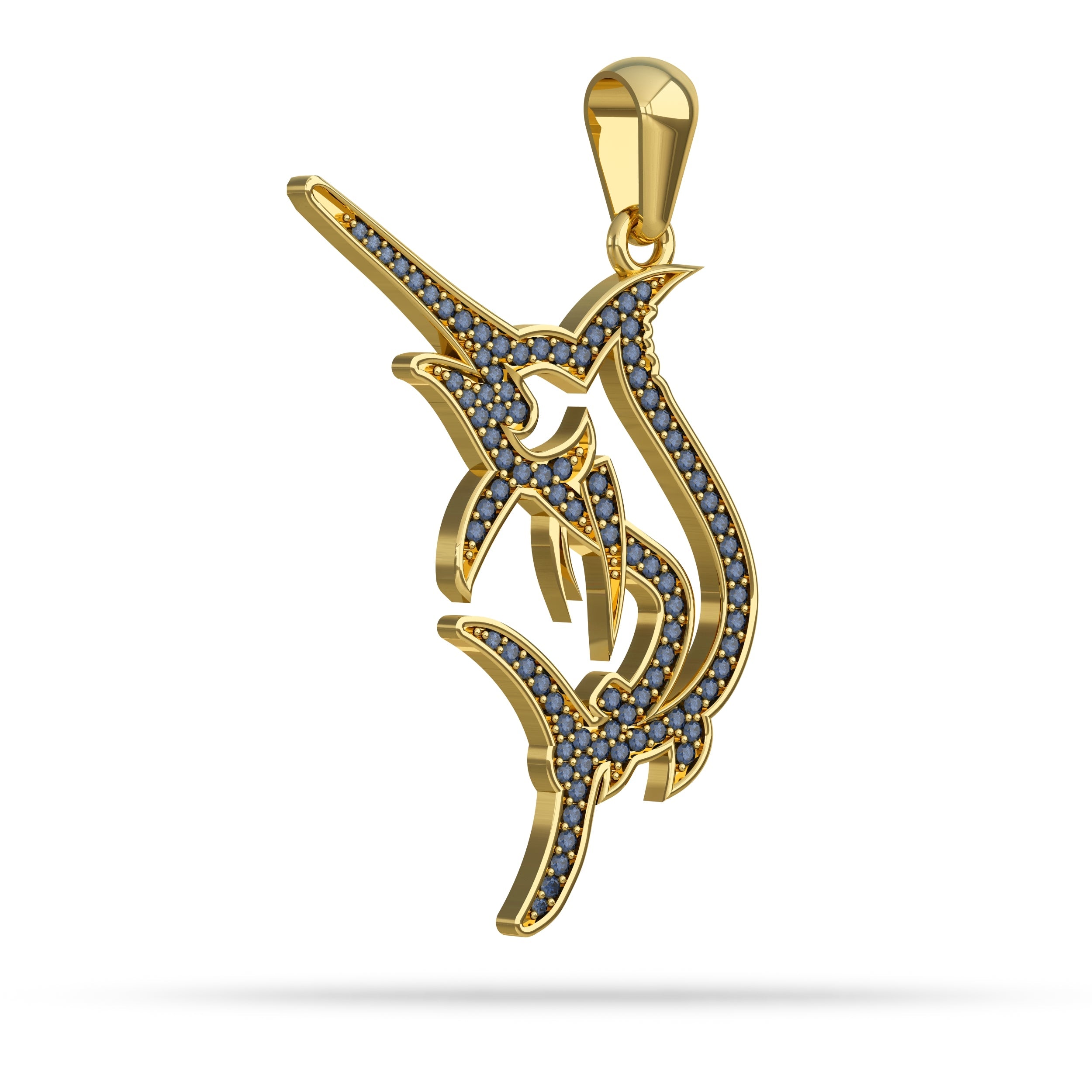 Black Marlin Silhouette Pendant By Nautical Treasure Jewelry Gold Sapphire