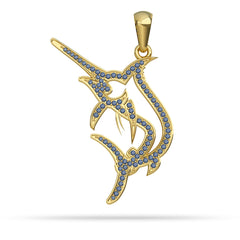 Black Marlin Silhouette Pendant By Nautical Treasure Jewelry Gold Sapphire Gemstones