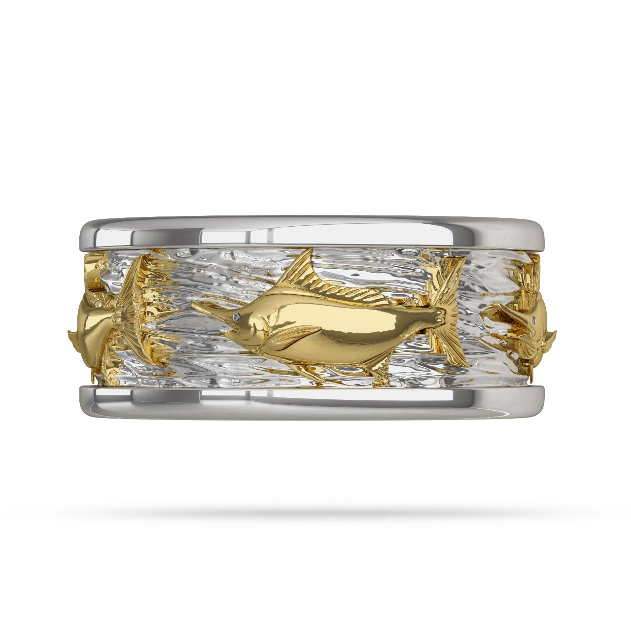 White Gold Marlin Fish Ring for Men 
