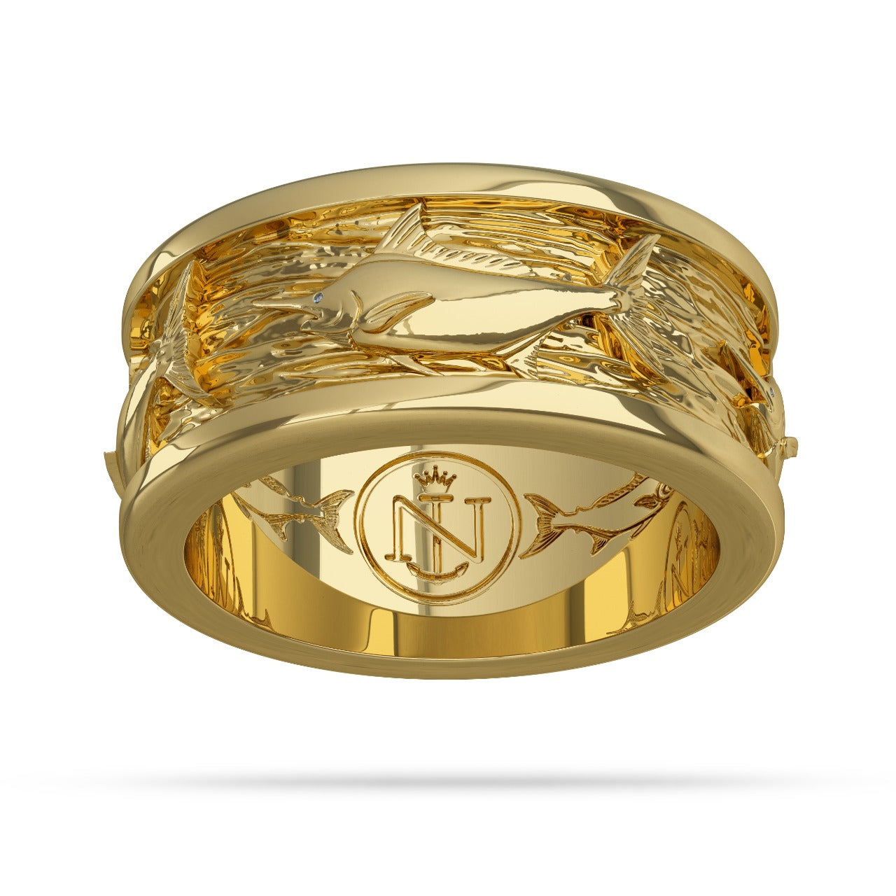 Yellow Gold Marlin Fish Wedding Ring for Men 