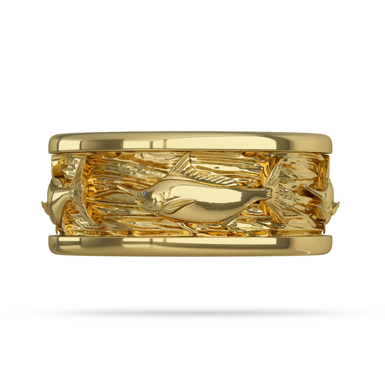 14K Yellow Gold Marlin Fish Ring for Men 
