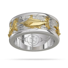 2 Tone Gold Marlin Fish Ring for Men  
