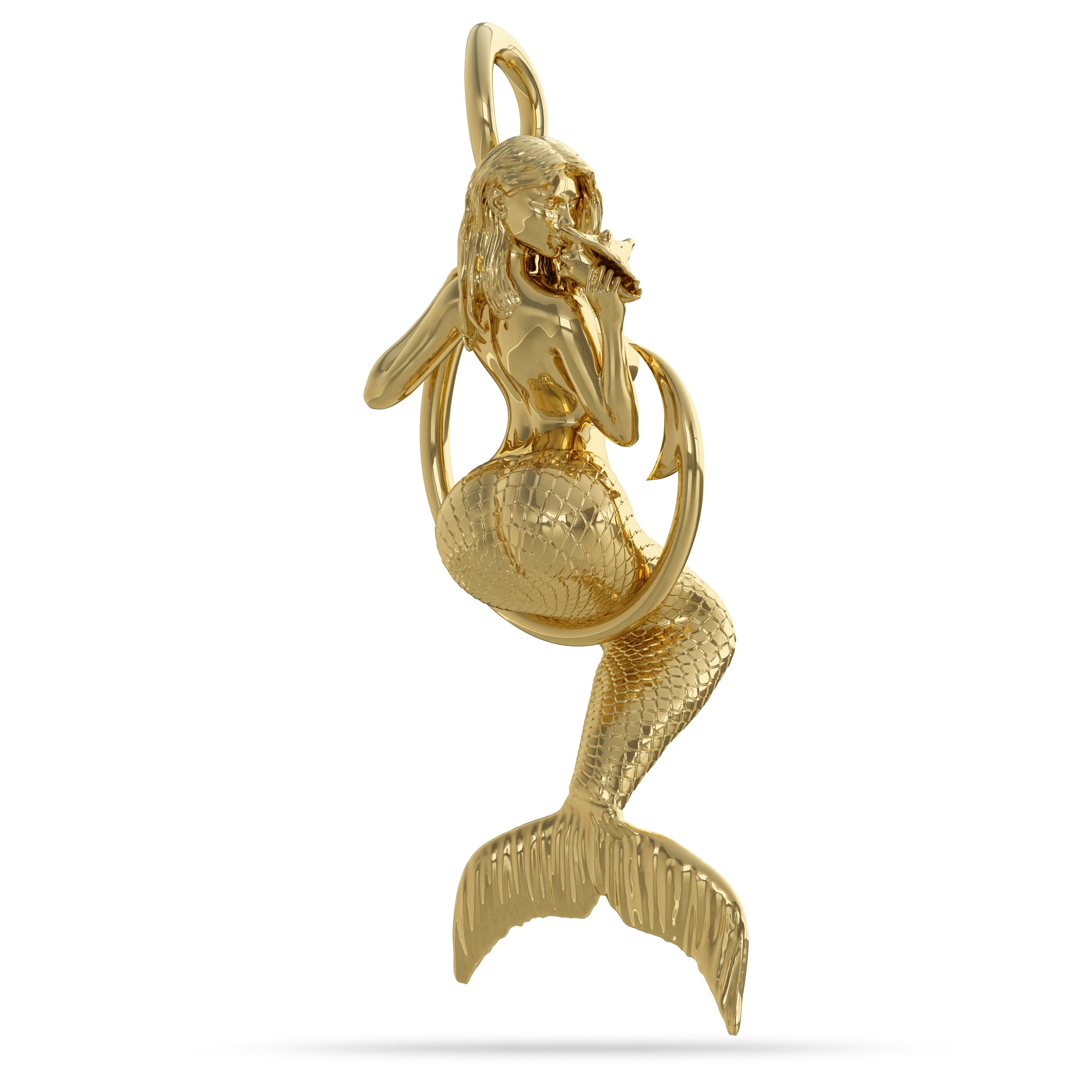 Mermaid Hook Pendant Gold Conch Shell  Nautical Treasure