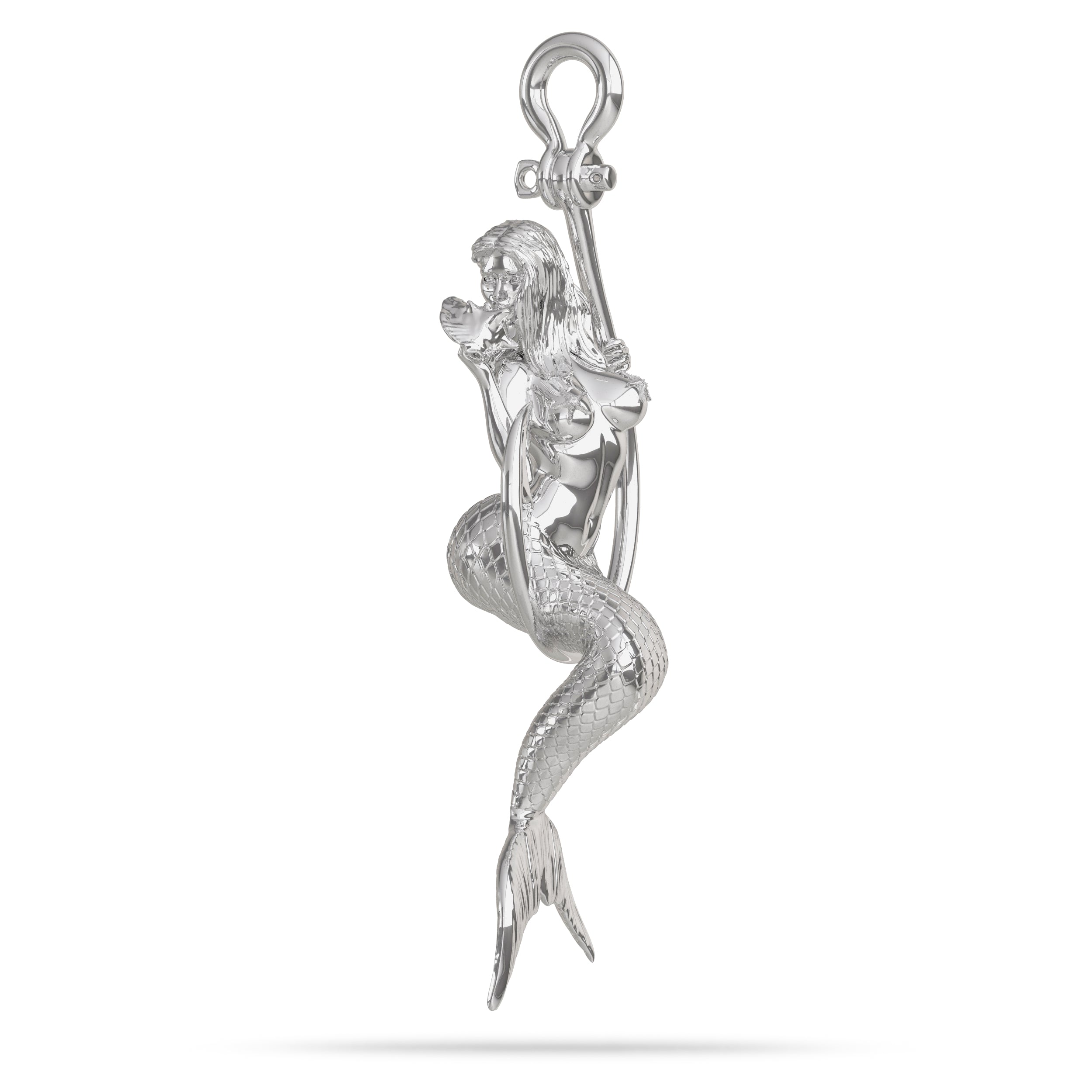 Mermaid Hook Pendant Silver Conch Shell 