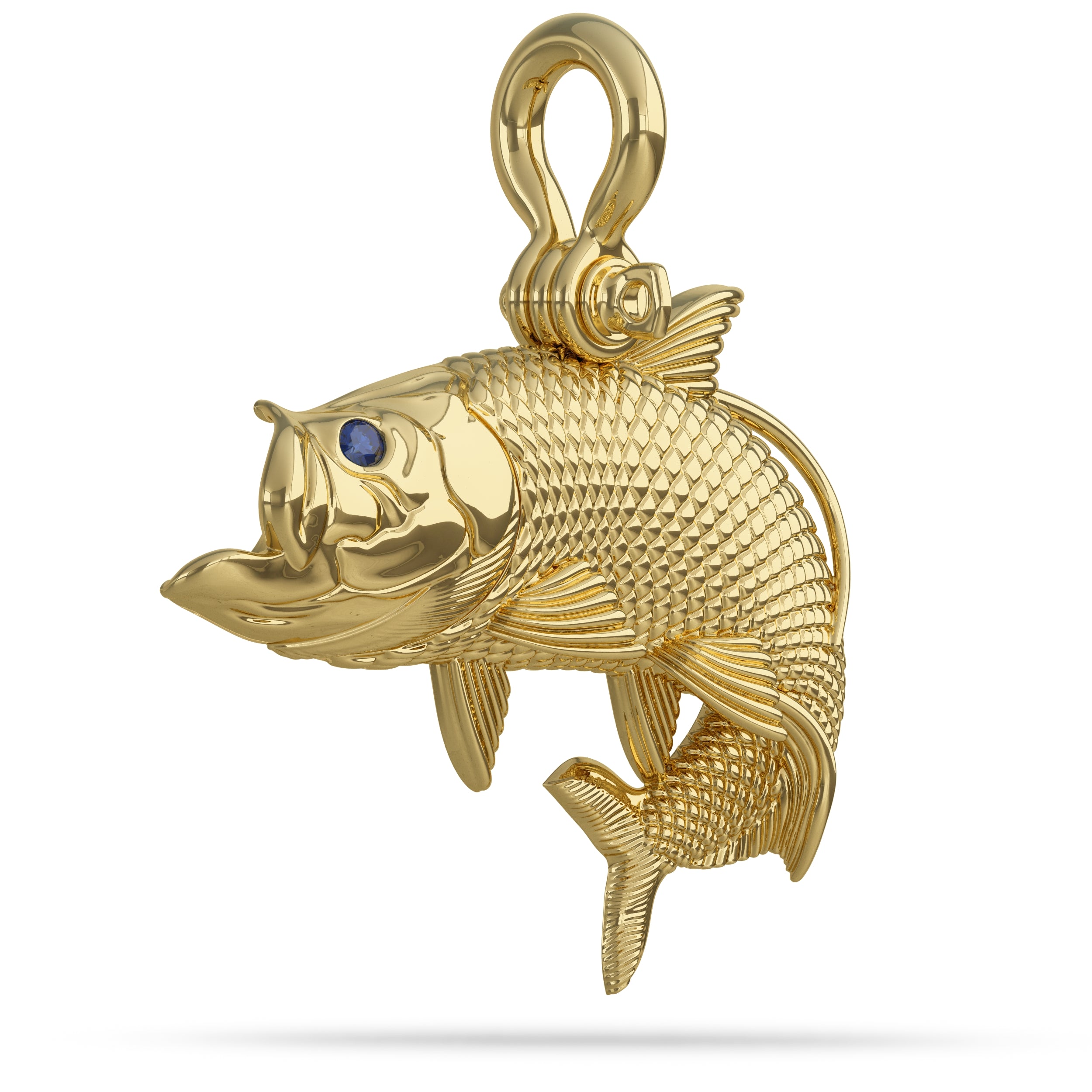 14K Gold Bass Fish Charm Fishing Jewelry Pendant  